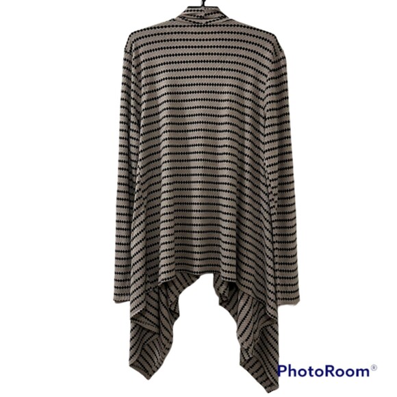 Meraki Brown Striped Open Knit Long Sleeve Cardigan Asymmetrical Hem Size Large - Picture 2 of 8